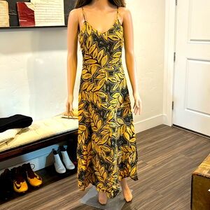 NWT Karen Millen Leaf Print Linen Full Hem Womens Maxi Sundress, Size 6